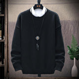 Men's New Casual Round Neck Brown Long-Sleeved Pullover Loose Sweater - Almoni Express