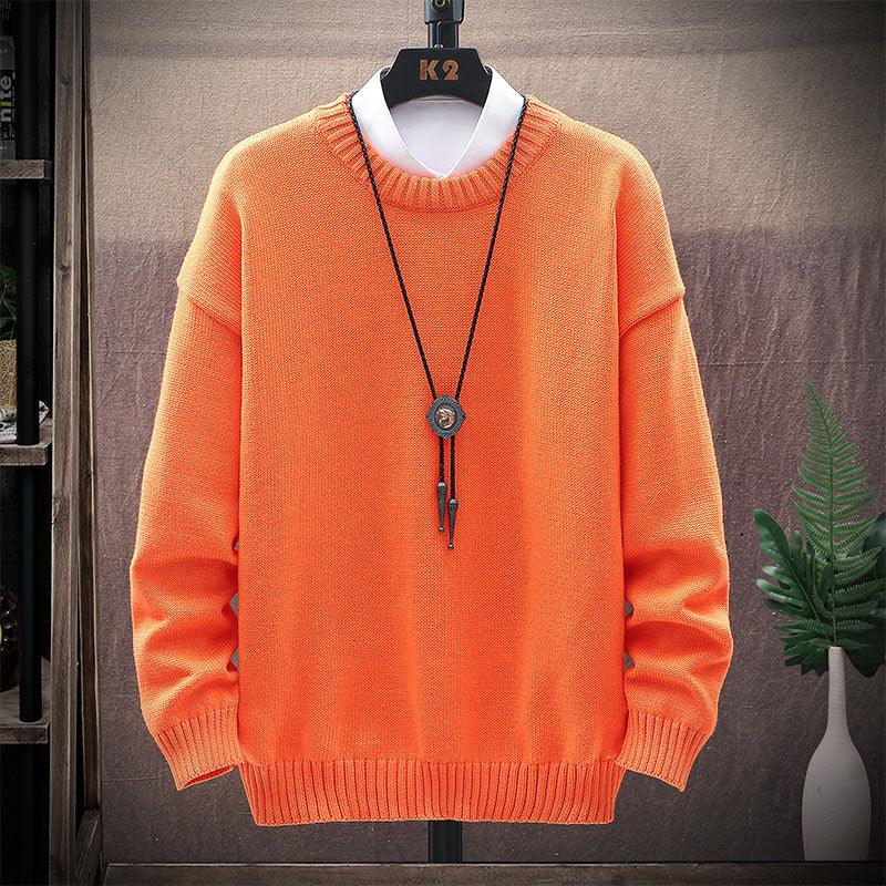 Men's New Casual Round Neck Brown Long-Sleeved Pullover Loose Sweater - Almoni Express