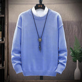 Men's New Casual Round Neck Brown Long-Sleeved Pullover Loose Sweater - Almoni Express