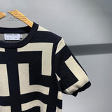 Men's New Fashion Versatile Geometric Jacquard Sweater Half Sleeve Round Neck - AL MONI EXPRESS