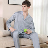 Men's Pajamas Silk Spring Long Sleeve New Print Cardigan Spring And Autumn Leisure Ice Silk Home Wear Suit - AL MONI EXPRESS