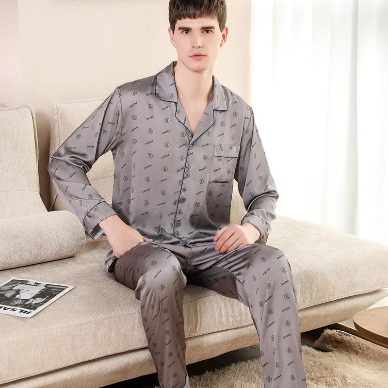 Men's Pajamas Silk Spring Long Sleeve New Print Cardigan Spring And Autumn Leisure Ice Silk Home Wear Suit - AL MONI EXPRESS