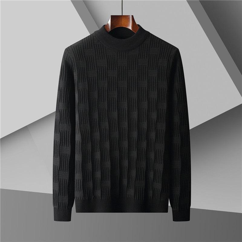 Men's Plus Size Half Turtleneck Jacquard Knitted Sweater - Almoni Express