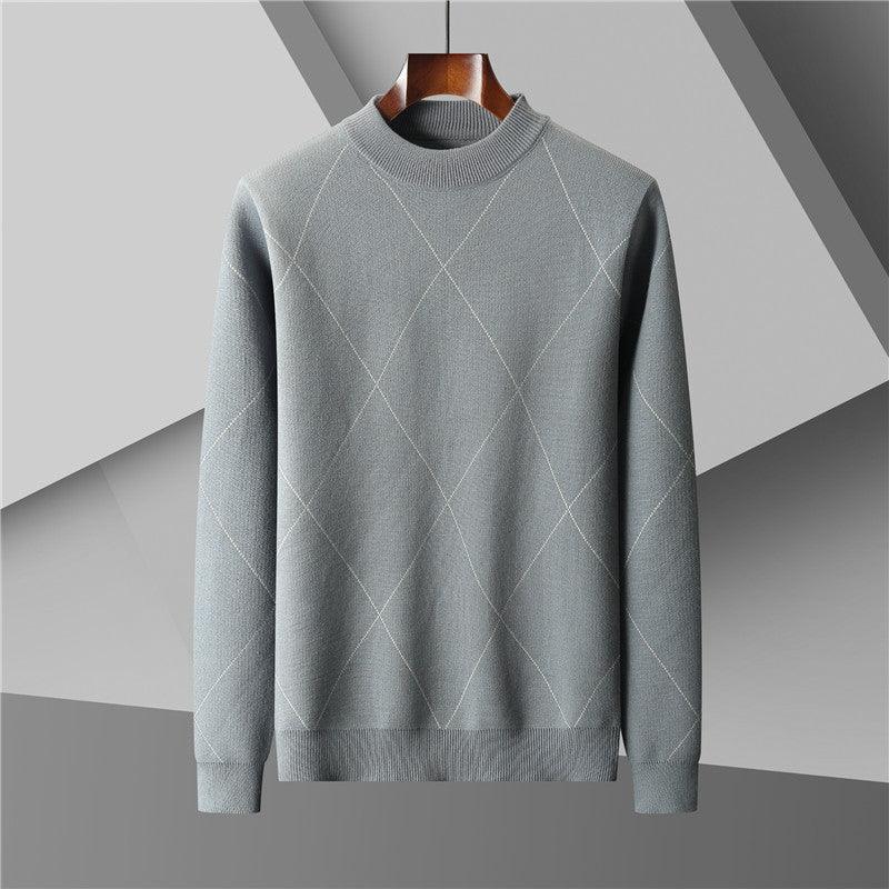 Men's Plus Size Half Turtleneck Jacquard Knitted Sweater - Almoni Express