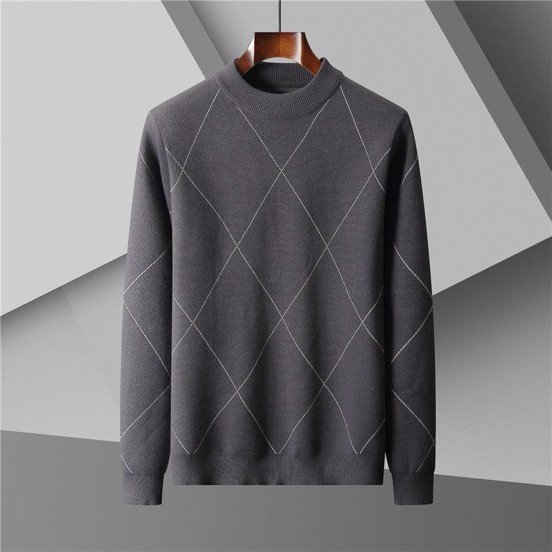 Men's Plus Size Half Turtleneck Jacquard Knitted Sweater - Almoni Express