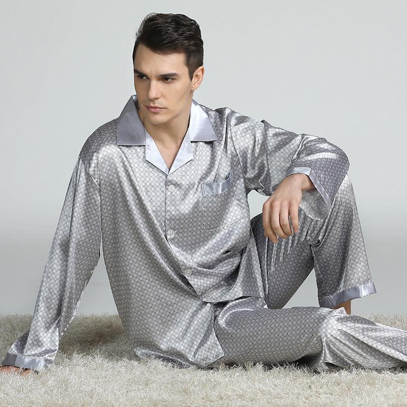 Men's Printed Silk Pajamas Spring And Summer Long-Sleeved Suit - Almoni Express