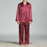 Men's Printed Silk Pajamas Spring And Summer Long-Sleeved Suit - Almoni Express