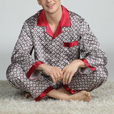 Men's Printed Silk Pajamas Spring And Summer Long-Sleeved Suit - Almoni Express