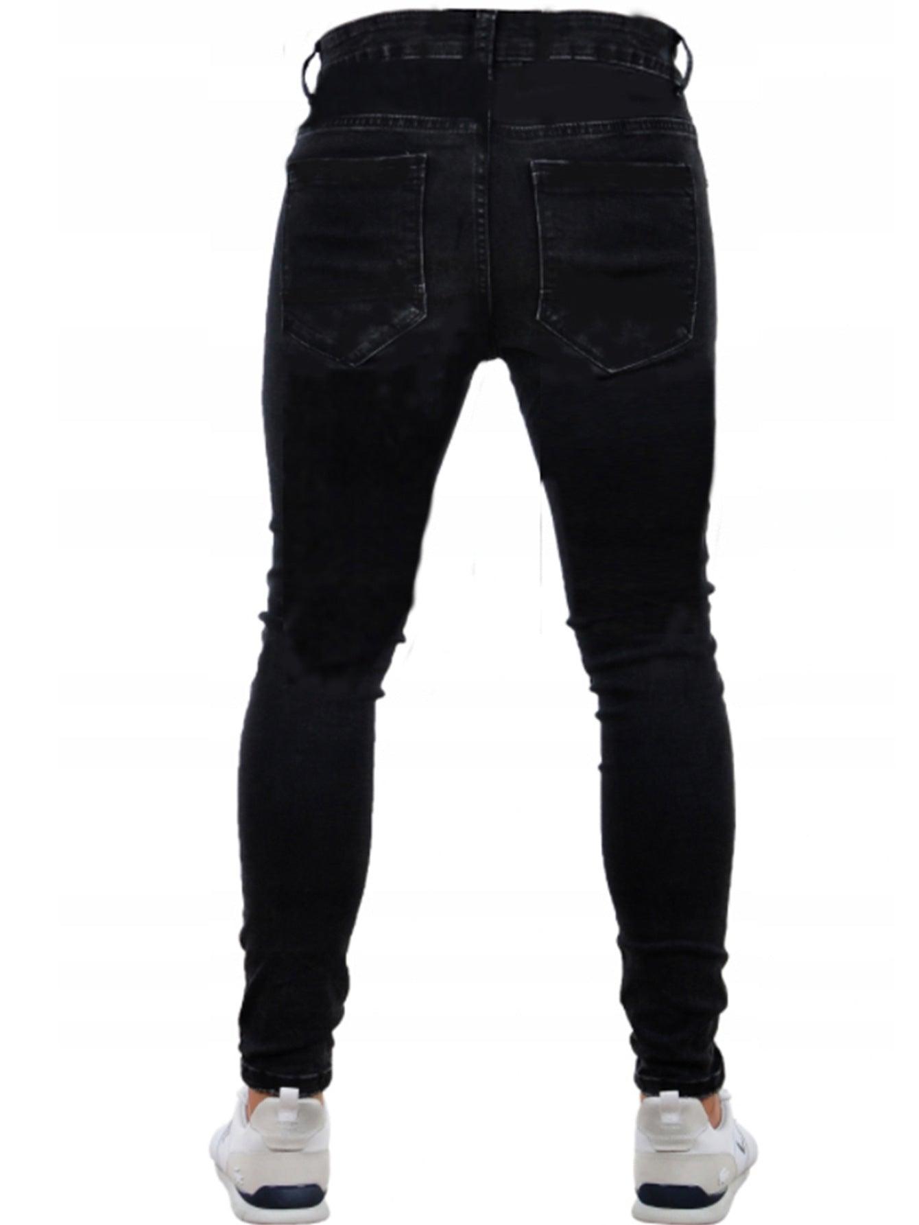 Men's Ripped Black Slim-fit High Waist Denim Trousers - AL MONI EXPRESS