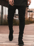 Men's Ripped Black Slim-fit High Waist Denim Trousers - AL MONI EXPRESS