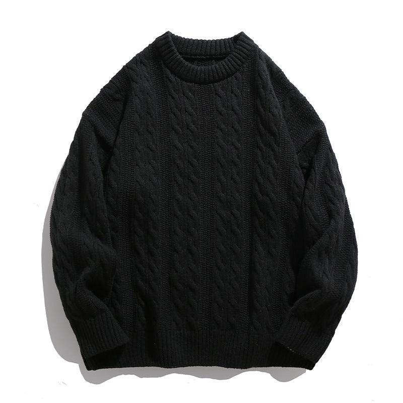 Men's Round Neck Loose Twisted Sweater Couple - Almoni Express