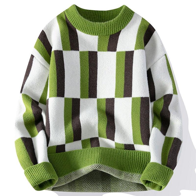 Men's Round Neck Multicolor Sweater Simple Knitwear - Almoni Express