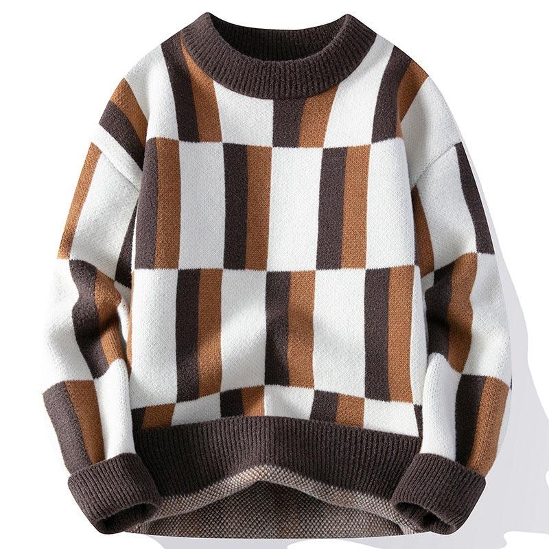 Men's Round Neck Multicolor Sweater Simple Knitwear - Almoni Express