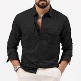 Men's Shirt Multi-pocket Solid Color Casual Long Sleeves Top - AL MONI EXPRESS