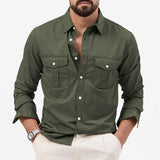 Men's Shirt Multi-pocket Solid Color Casual Long Sleeves Top - AL MONI EXPRESS