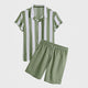 Men's Short Sleeve Flower Striped Shirt Shorts Two Piece Set - AL MONI EXPRESS