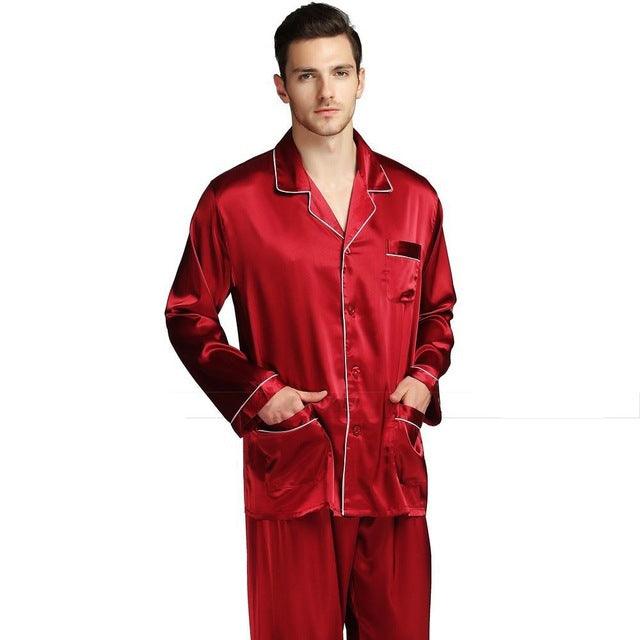 Men's silk satin pajamas suit casual wear - Almoni Express