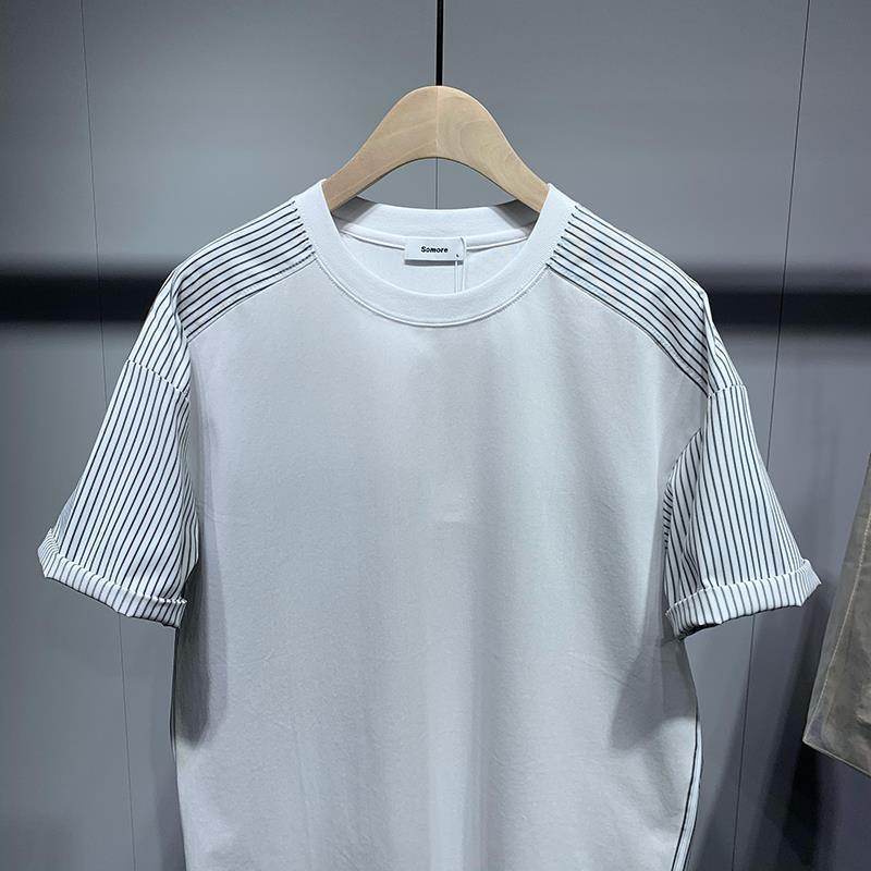 Men's Striped Stitching Short Sleeve T-shirt - AL MONI EXPRESS