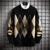 Men's Sweater Round Neck Trend Loose Plaid Top - Almoni Express