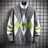 Men's Sweater Round Neck Trend Loose Plaid Top - Almoni Express