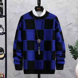 Men's Trendy Plaid Round Neck Sweater Loose - Almoni Express