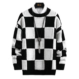 Men's Trendy Plaid Round Neck Sweater Loose - Almoni Express