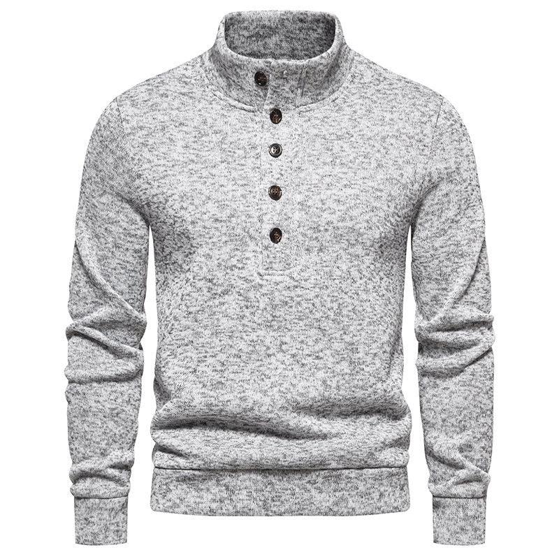 Men's Turtleneck Buttons Pullover Casual Loose - Almoni Express