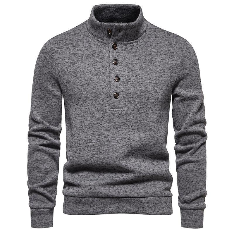 Men's Turtleneck Buttons Pullover Casual Loose - Almoni Express