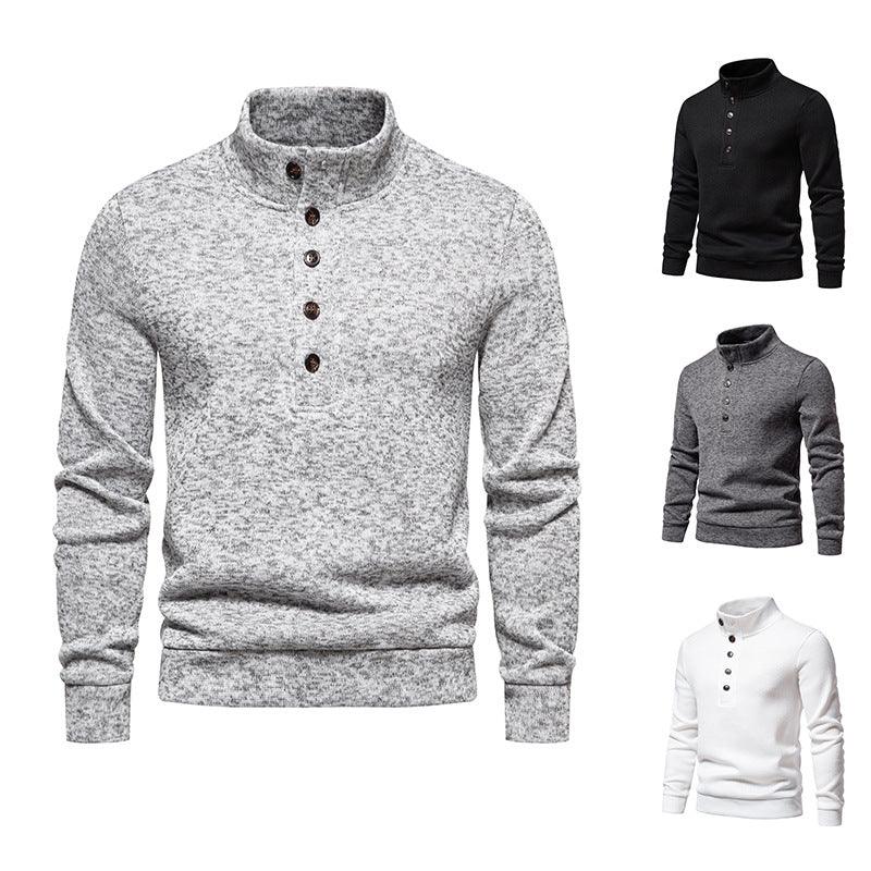 Men's Turtleneck Buttons Pullover Casual Loose - Almoni Express