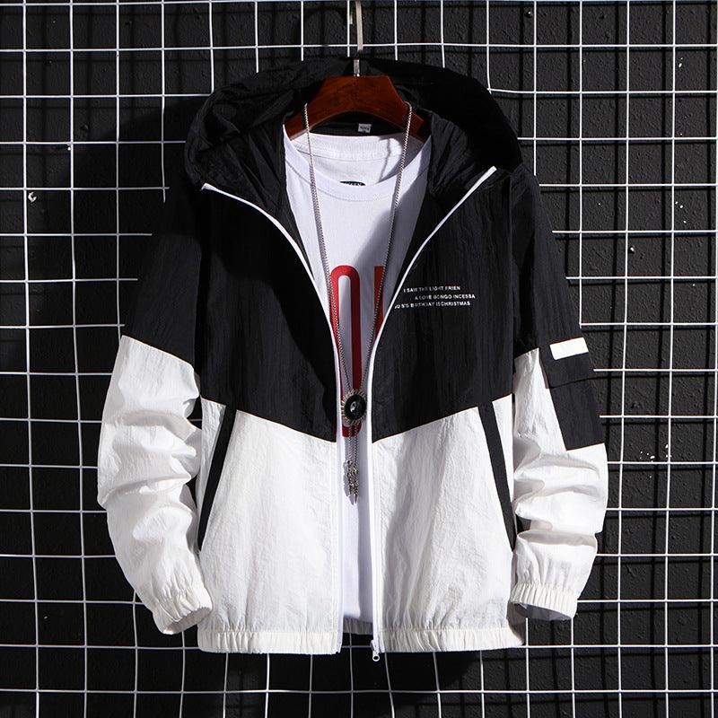 Men's Windbreaker Summer Sun Protection Jacket Loose Hooded Patchwork Men's Jacket - AL MONI EXPRESS