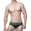 Men Short Swim Briefs Vintage Gold Foil Printed Swimsuit - Almoni Express