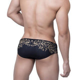 Men Short Swim Briefs Vintage Gold Foil Printed Swimsuit - Almoni Express