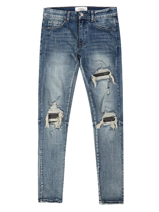 Mens Ripped Washed Blue Denim Jeans - AL MONI EXPRESS