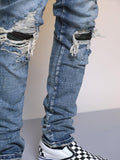 Mens Ripped Washed Blue Denim Jeans - AL MONI EXPRESS