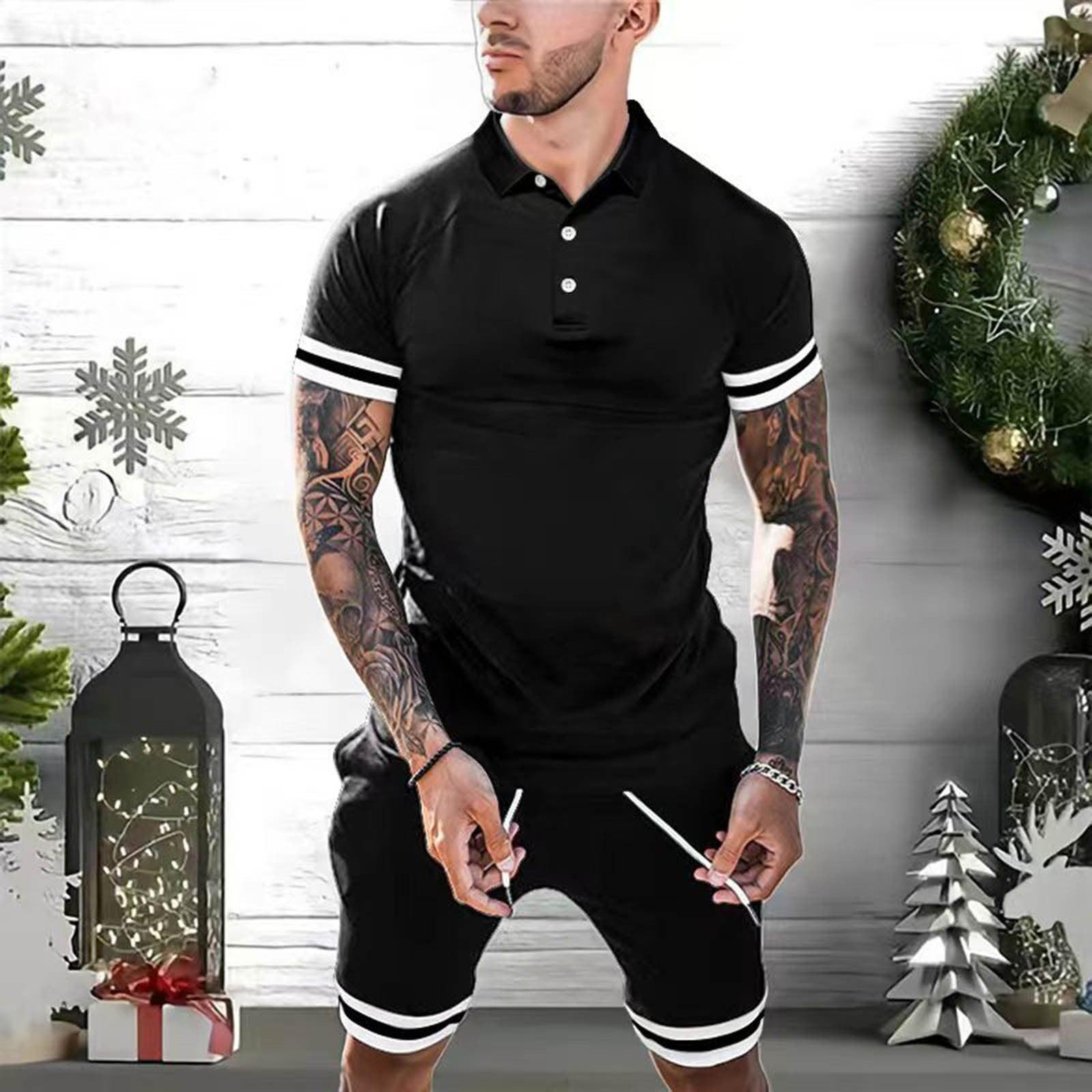 Mens Short Sets 2 Piece Outfits Polo Shirt Fashion Summer Tracksuits Casual Set Short Sleeve And Shorts Set For Men - AL MONI EXPRESS