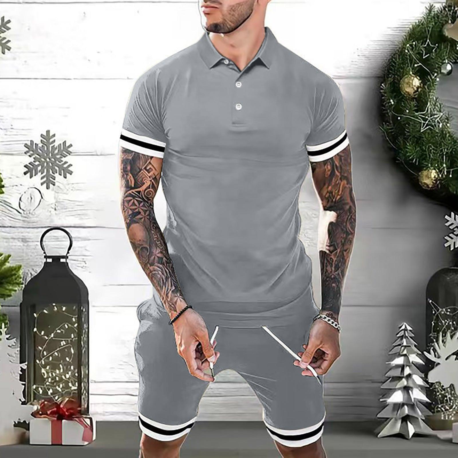 Mens Short Sets 2 Piece Outfits Polo Shirt Fashion Summer Tracksuits Casual Set Short Sleeve And Shorts Set For Men - AL MONI EXPRESS