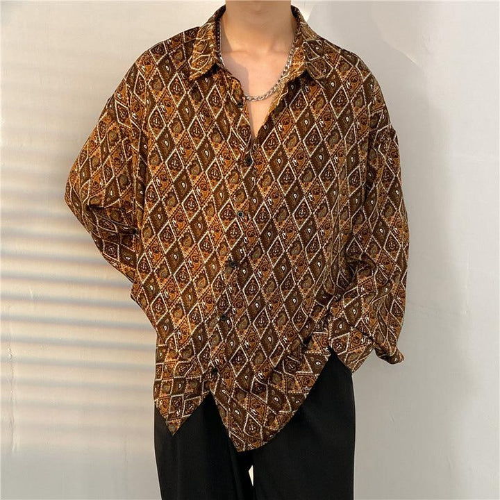 Mens Temperament Fashion Casual Printed Shirt - Almoni Express