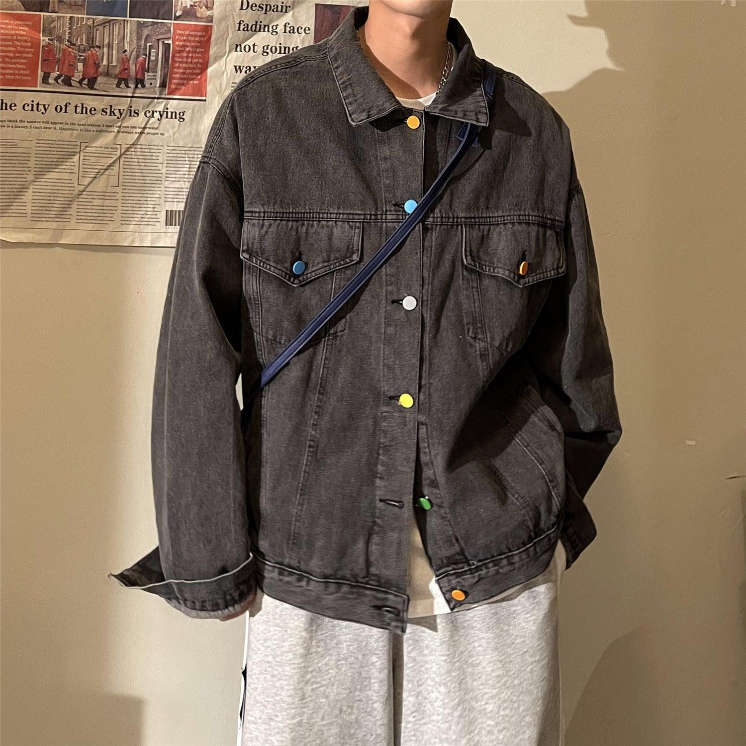 Mens Vintage Fashion Loose Denim Jacket - Almoni Express