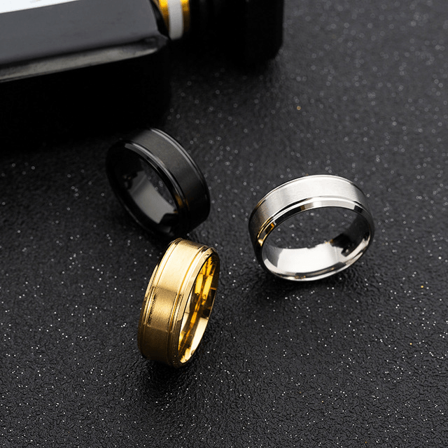 Mens Wedding Rings Black Sliver Gold Pure 8MM Rings - AL MONI EXPRESS