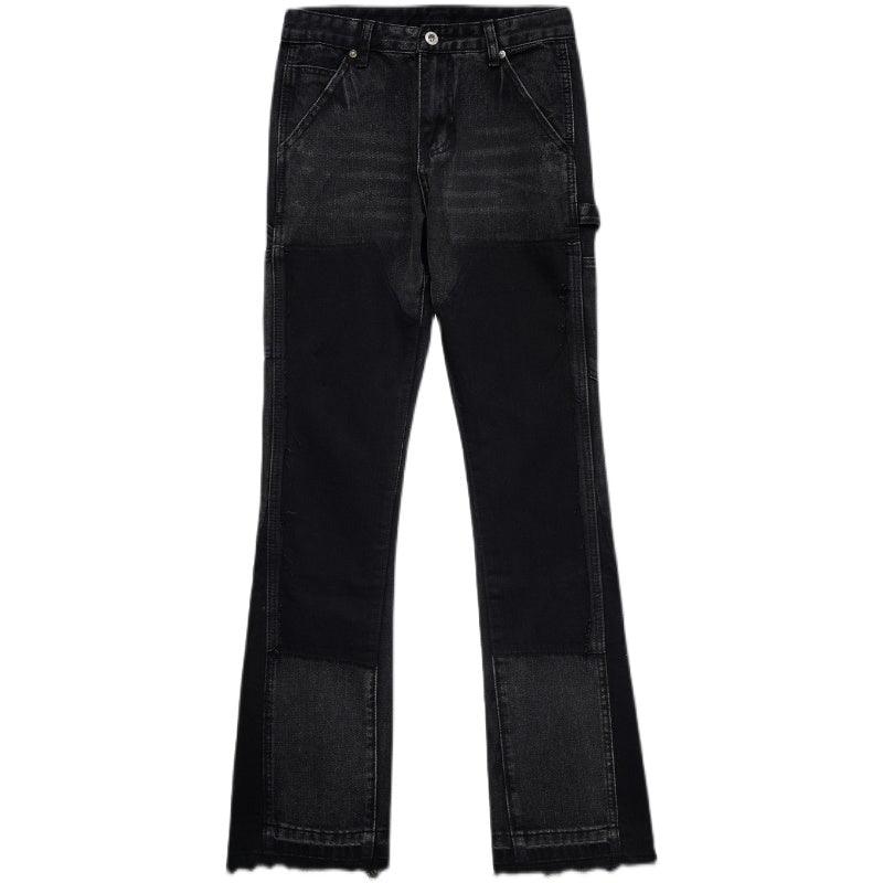 Micro Flared Patchwork Raw Edge Jeans - AL MONI EXPRESS