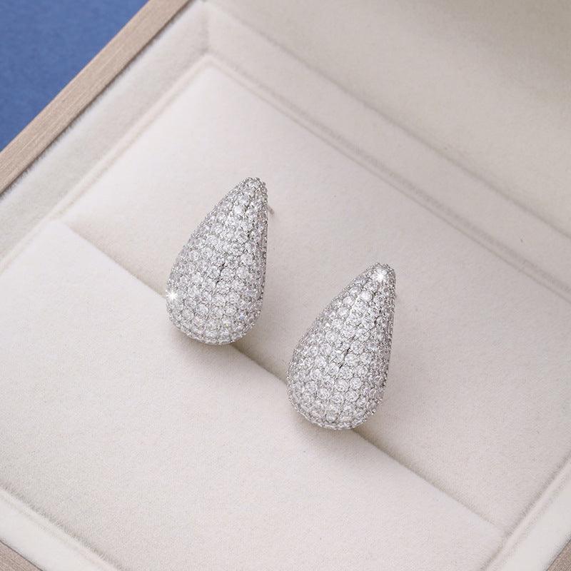 Micro-inlaid Diamond Super Flash Water Drop Ear Studs Light Luxury High-end Sense - AL MONI EXPRESS