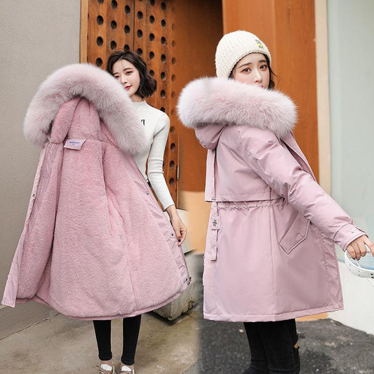 Mid-length Plus Velvet Thick Anti-season Korean Cotton Coat - Almoni Express