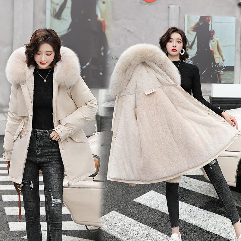 Mid-length Plus Velvet Thick Anti-season Korean Cotton Coat - Almoni Express