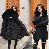 Mid-length Plus Velvet Thick Anti-season Korean Cotton Coat - Almoni Express