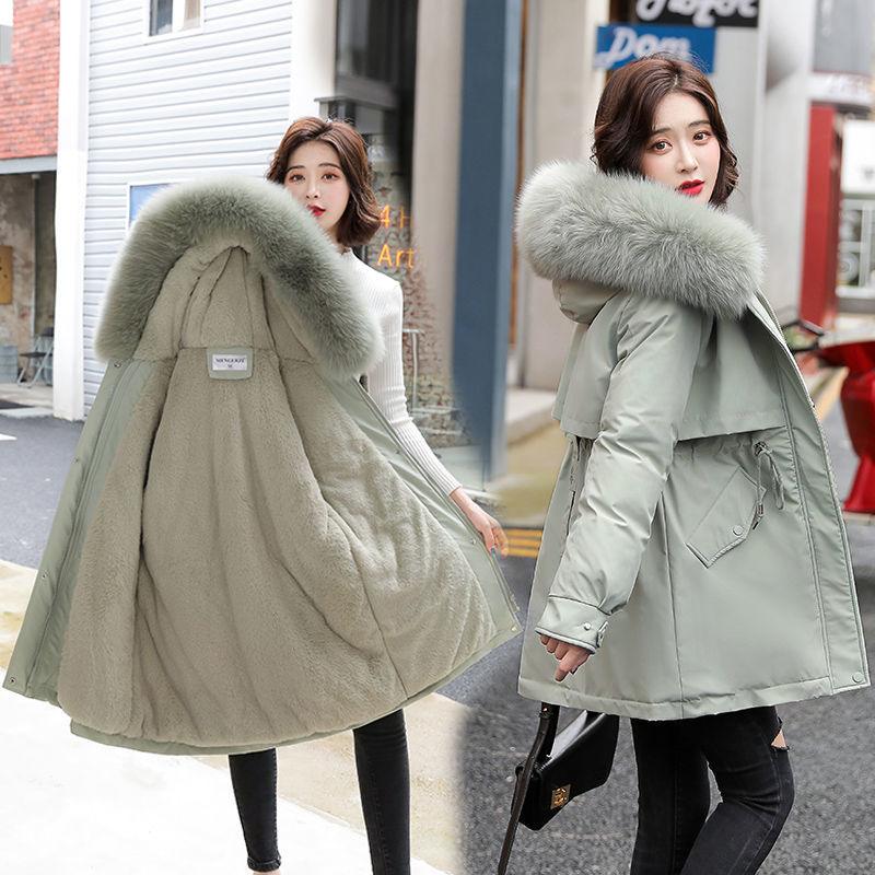 Mid-length Plus Velvet Thick Anti-season Korean Cotton Coat - Almoni Express