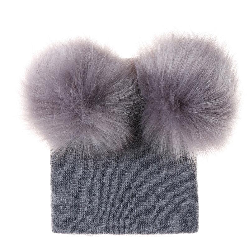 Mikkie Fur Hat Children's Two Ball Knit Hat - Almoni Express