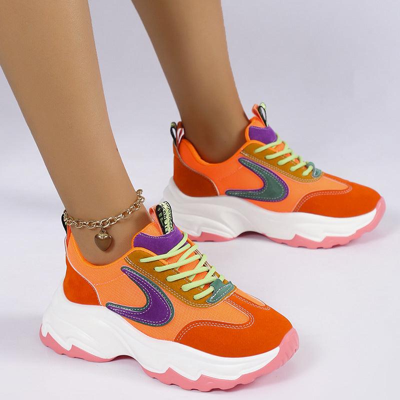 Mixed-color Lace -up Sneakers For Women Fashion Casual Lightweight Thick Bottom Running Sports Shoes - AL MONI EXPRESS