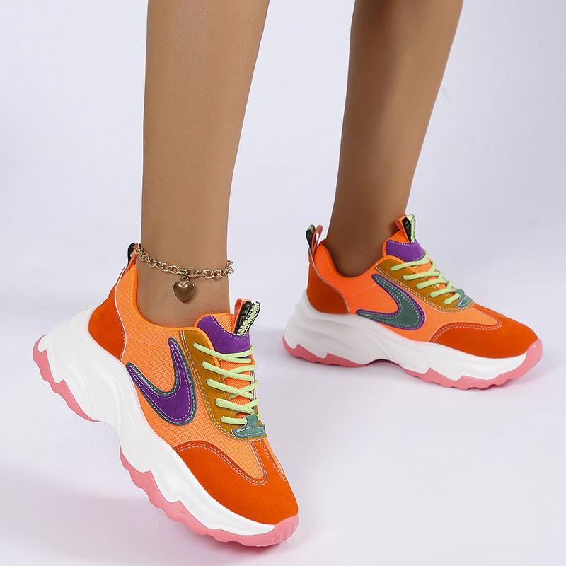 Mixed-color Lace -up Sneakers For Women Fashion Casual Lightweight Thick Bottom Running Sports Shoes - AL MONI EXPRESS