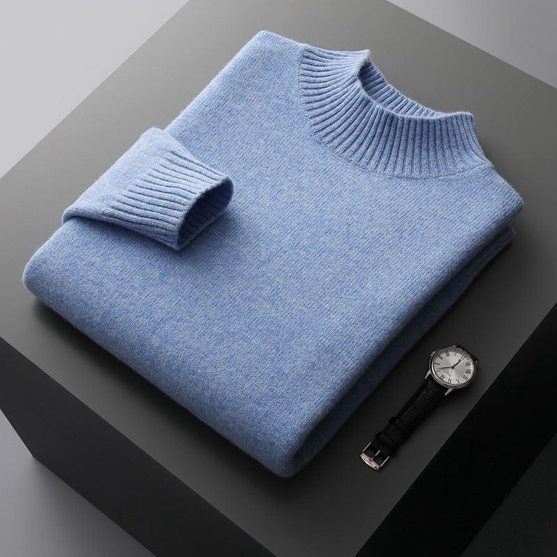 Mock Neck Sweater Men's Knitted Shirt Pure Wool - Almoni Express