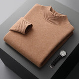 Mock Neck Sweater Men's Knitted Shirt Pure Wool - Almoni Express